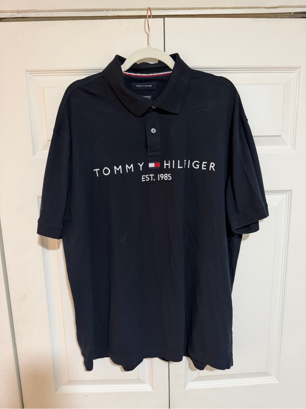 Tommy Hilfiger Navy Polo with Center Logo and Flag Detail